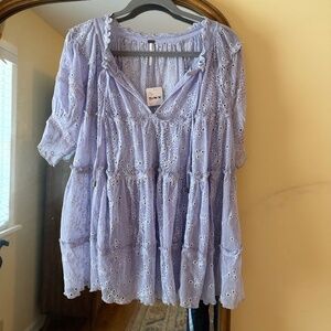 Free people NWT lilac eyelet tunic